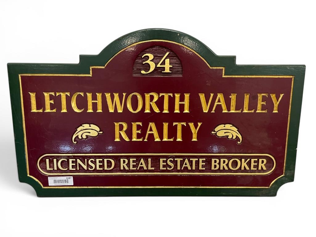 Letchworth Valley Realty Wood sign: Letchworth Valley Realty Double sided Wood sign. Approx. 30 x 18 x 2 inches.