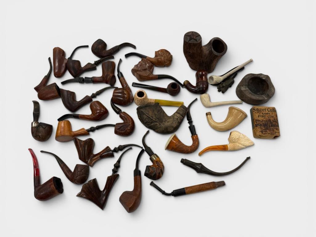 Collection of Vintage Tobacco Pipes: Collection of Vintage Tobacco Pipes, including meerschaum, figural and more. Approx. 24 pipes.