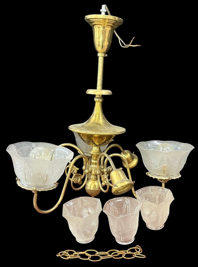 6 Shade Brass Light Fixture (1 of 7)