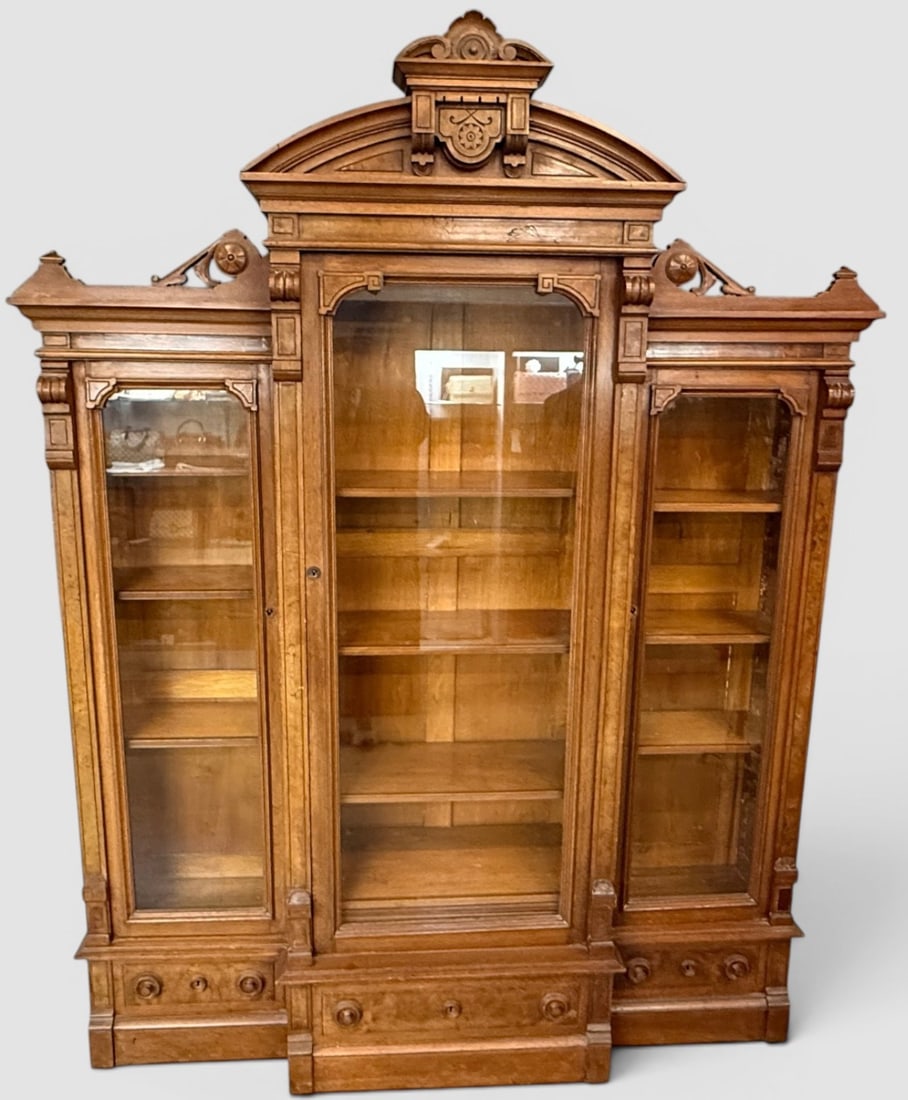 Victorian Walnut Bookcase: Victorian Walnut Bookcase. Approx. 86 x 67 x 15 inches.