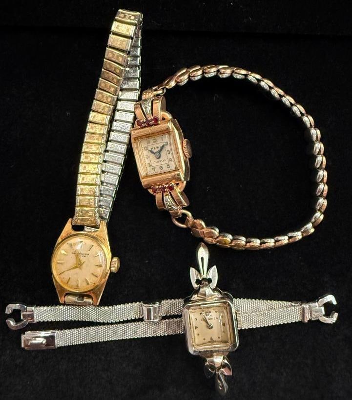 14k and 18k Gold Ladies Watches: 14k and 18k Gold Ladies Watches. 3 pieces. Bands are not gold. Jules Jurgensen is 18k gold.