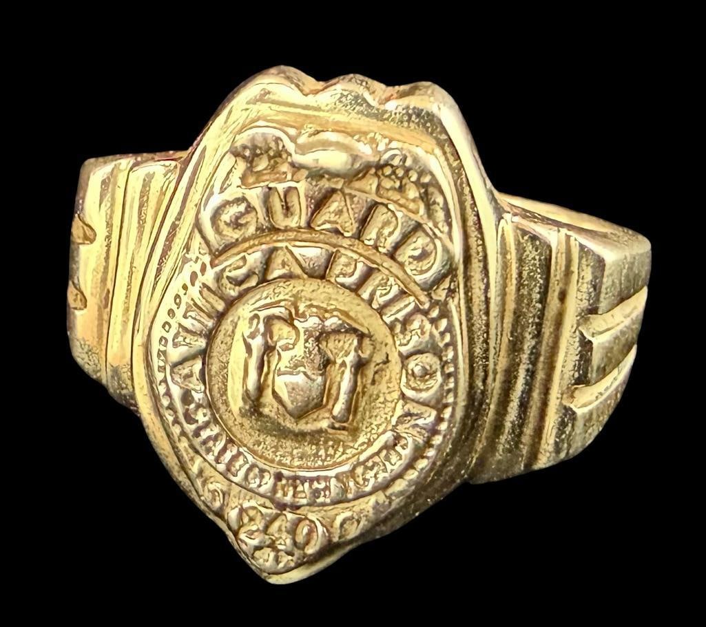 14k Gold Attica Prison Guard Ring: 14k Gold Attica Prison Guard Ring. Approx. 10.2 grams. Approx. size 8.5.