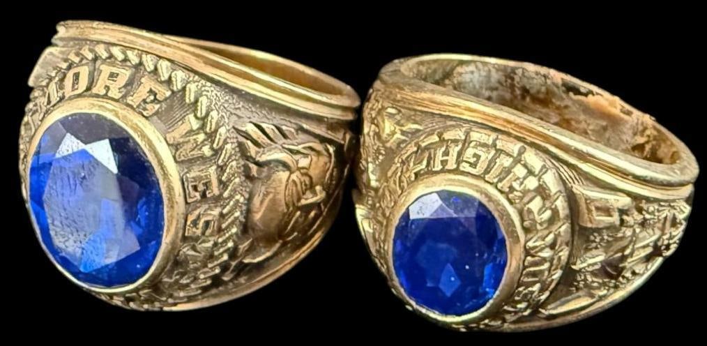 2 10k Gold School Rings: 2 10k Gold School Rings. Approx. 24.1 grams. Rings are from Kenmore West and Most Holy Rosary High.