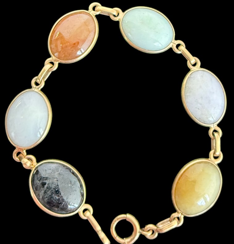 14k Gold Bracelet with Multicolored Stones: 14k Gold Bracelet with Multicolored Stones. Approx. 6.5 inches.