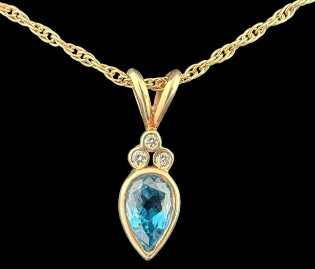 14k Gold Necklace with Blue Topaz Pendant (1 of 5)