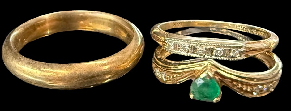 3 14k Gold Rings: 3 14k Gold Rings. Approx. 7.5 grams. 2 rings have stones.