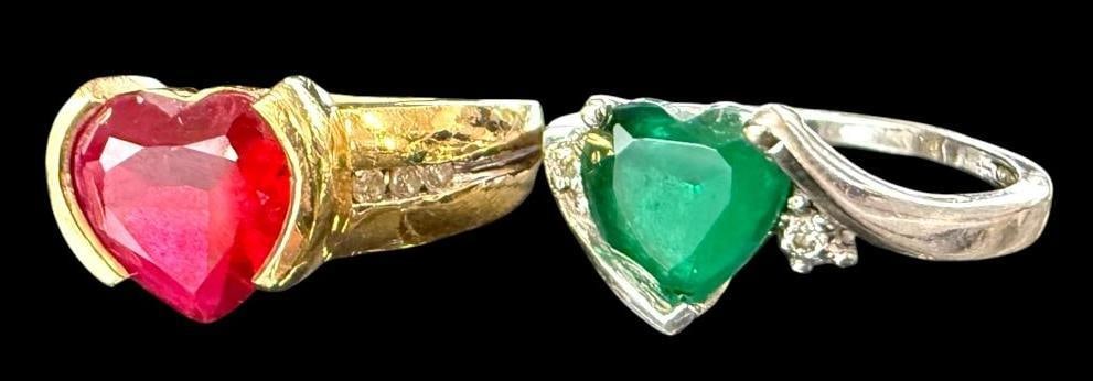 2 10k Gold Rings with Heart shaped stones: 2 10k Gold Rings with Heart shaped stones. Approx. 5.5 grams.