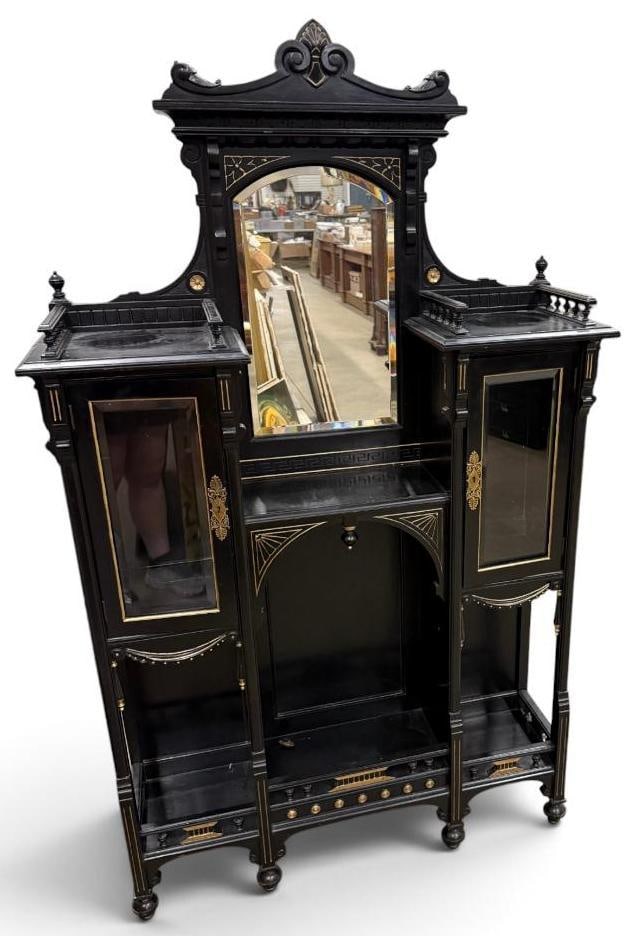 Victorian ebonized and gilt etagere / cabinet (1 of 6)