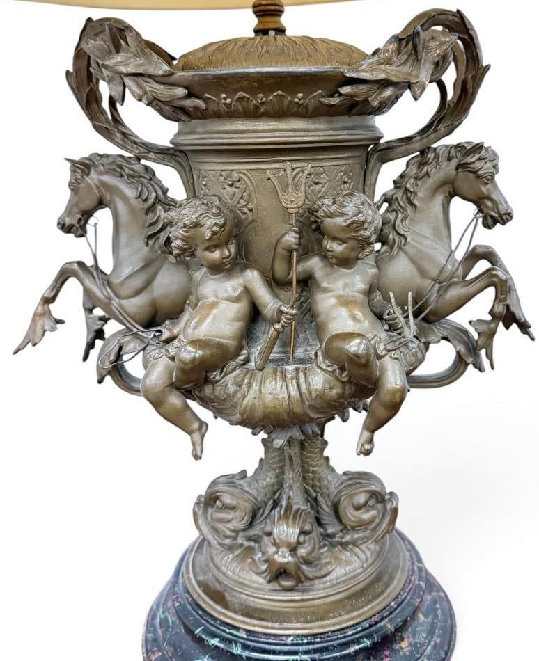 Spelter lamp with Cherubs and Horses (1 of 9)