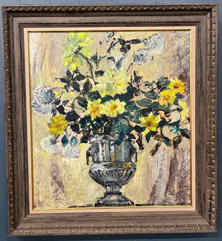 Still Life oil on board: Still Life oil on board. Attributed to Ruth Hoffman. Approx. 24.5 x 21.5 inches. Frame approx. 30.5 x 28 inches.