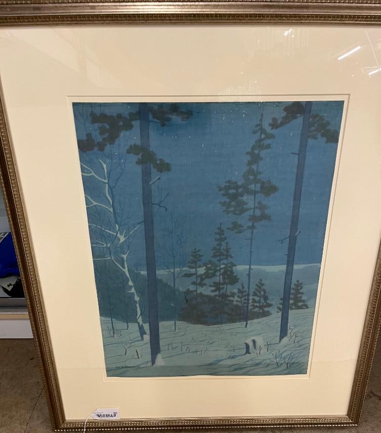 James D. Havens signed watercolor: James D. Havens signed watercolor of a winter landscape. Approx. 25.5 x 20 inches. Frame approx. 38.5 x 32.5 inches.