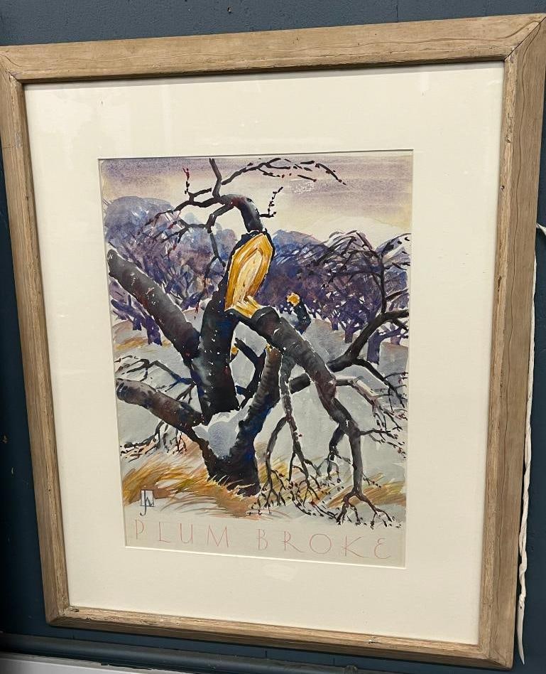 James D. Havens signed watercolor: James D. Havens signed watercolor " Plum Broke ". Approx. 18 x 13 inches. Frame approx. 27.5 x 22.5 inches.