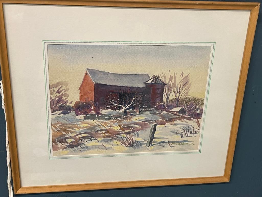 James D. Havens signed watercolor: James D. Havens signed watercolor. Approx. 11.5 x 8 inches. Frame approx. 17.5 x 14.5 inches.