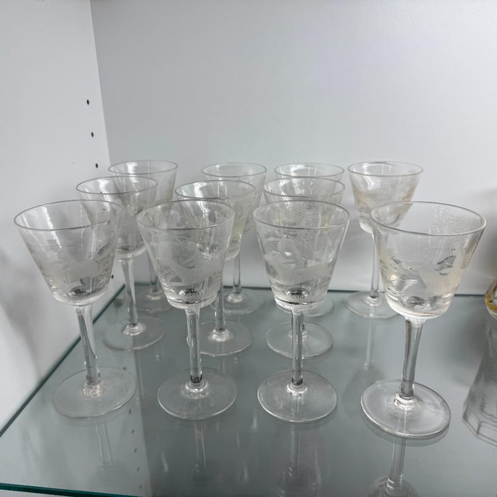 11 W. Webb signed Fox Hunt Scene Glasses: 11 W. Webb signed Fox Hunt Scene Glasses. Approx. 6 x 2.75 x 2.75 inches.