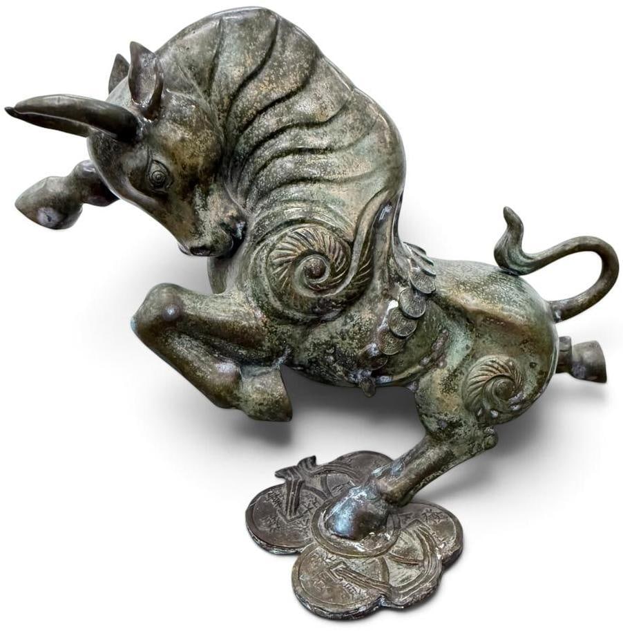Bronze Lucky Ox Statue: Bronze Lucky Ox Statue. Approx. 24 x 28 x 10 inches.