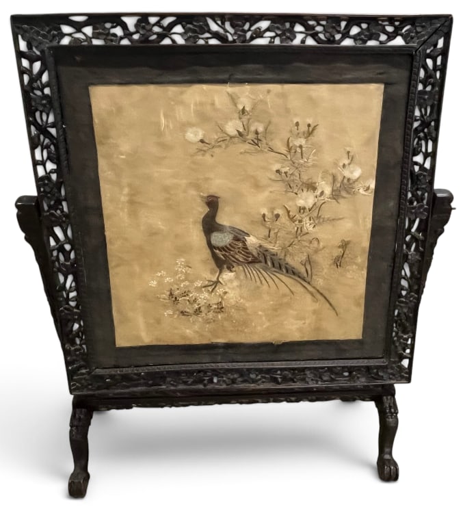 Chinese Embroidered Silk table Screen (1 of 8)