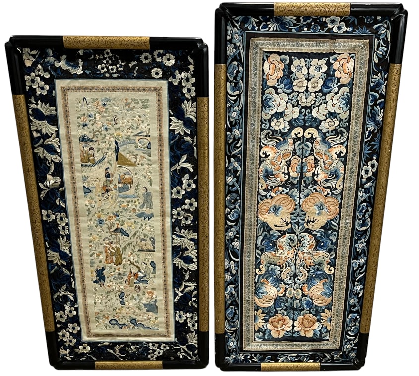 2 Chinese Silk Embroidery Panels (1 of 7)