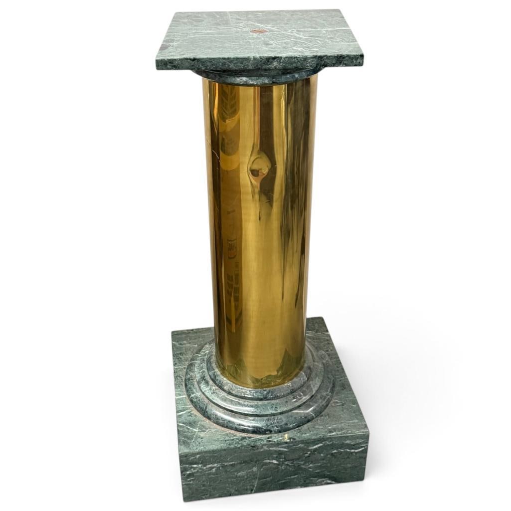 Brass and Marble Pedestal: Brass and Marble Pedestal. Approx. 38 x 16 x 16 inches.