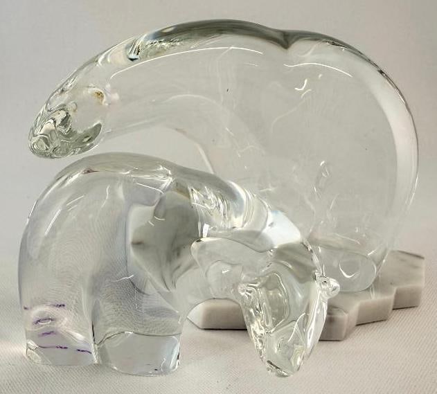 2 Steuben Art Glass Polar Bears: 2 Steuben Art Glass Polar Bears. Largest approx. 6.5 x 4 x 2 inches.