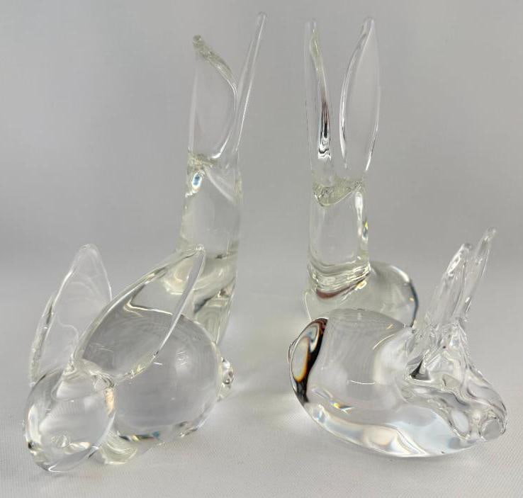 4 Steuben Art Glass Rabbits: 4 Steuben Art Glass Rabbits with long ears. Tallest approx. 7 inches.