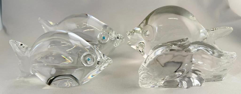 4 Steuben Art Glass Fish: 4 Steuben Art Glass Fish paperweights. Largest approx. 6.5 inches.