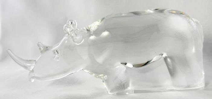 Steuben Art Glass Large Rhinoceros: Steuben Art Glass Large Rhinoceros. Approx. 10.5 x 4 x 2.5 inches.