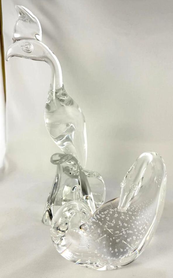 Steuben Art Glass Dragon and Phoenix: Steuben Art Glass Dragon and Phoenix. Phoenix approx. 14 x 5 x 3.5 inches.