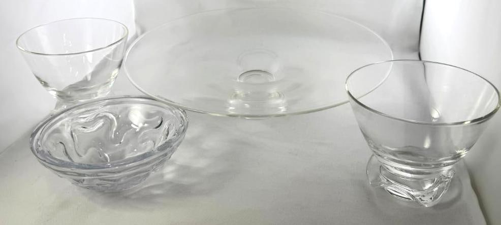 Steuben Art Glass Bowls and Vases: Steuben Art Glass Bowls and Vases. 4 pieces. Largest approx. 16.5 x 16.5 x 4 inches.