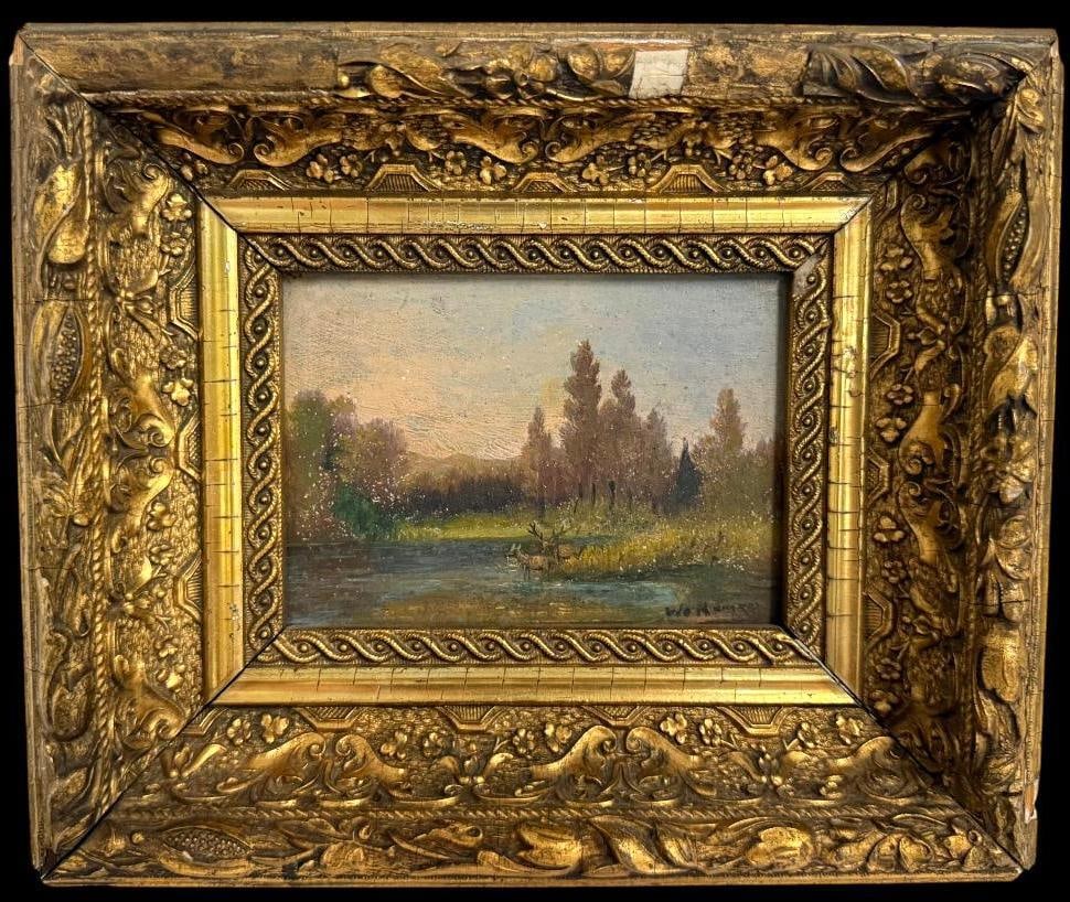 W. Homer signed oil on board: W. Homer signed oil on board. Marked 1881 W. Homer on reverse. Approx. 5.5 x 3.5 inches. Frame approx. 9.5 x 8 inches.