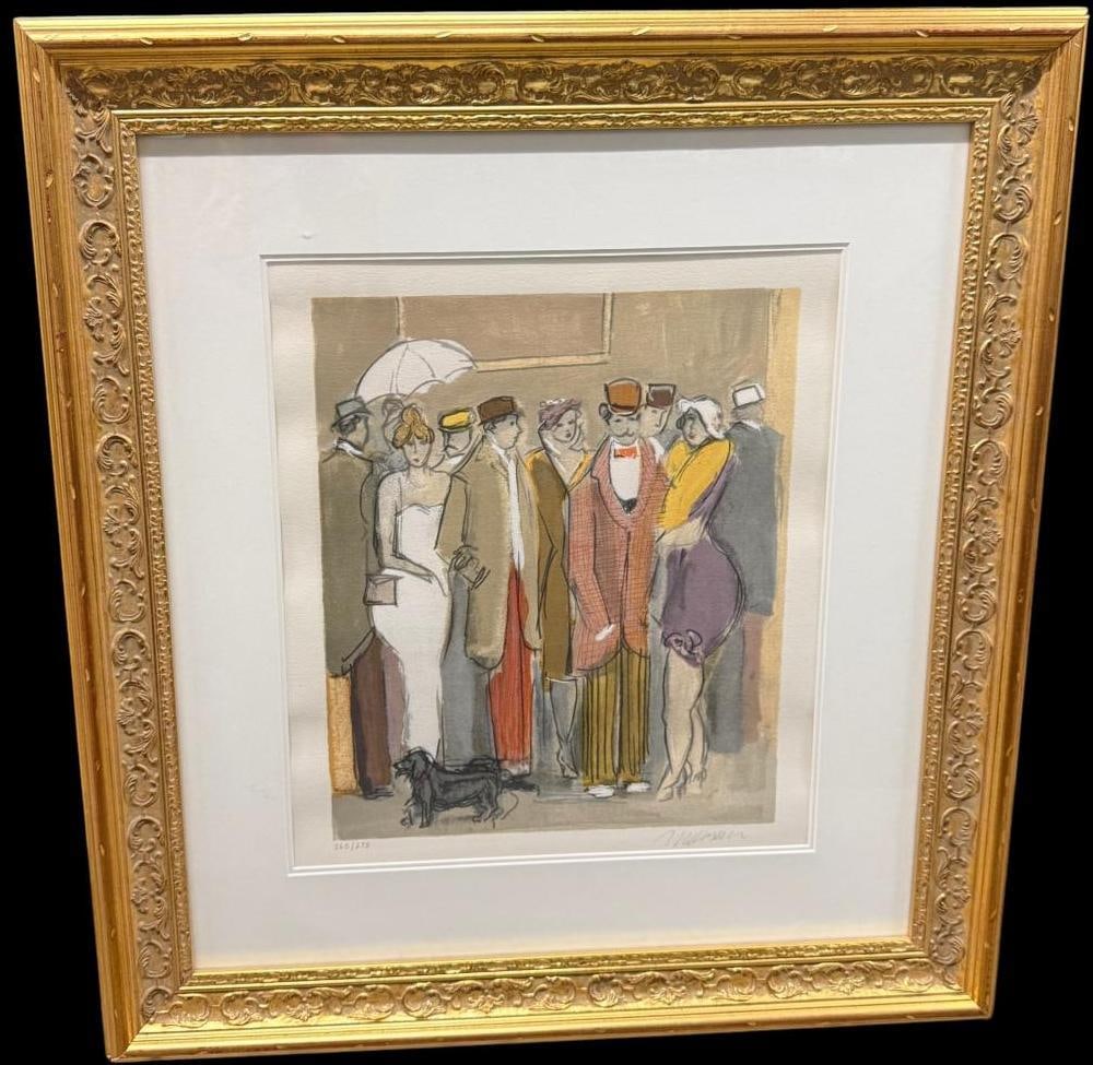 David Schneuer signed and numbered print: David Schneuer signed and numbered print. "Parade". Number 265/275. Approx. 16 x 14 inches. Frame approx. 27.5 x 25.5 inches.