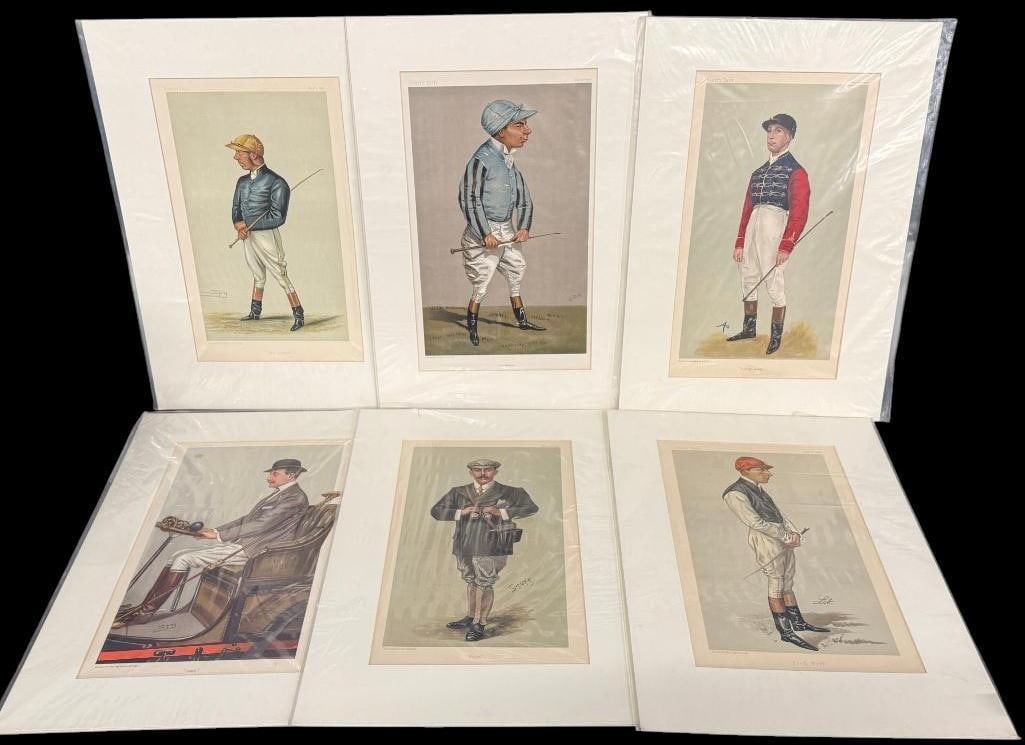Group of 6 Vanity Fair cartoons: Group of 6 Vanity Fair cartoons. Including Fred Webb, Ralph, Cabs, A kings Jockey, Otto Madden and The Demon. Some include COA's.