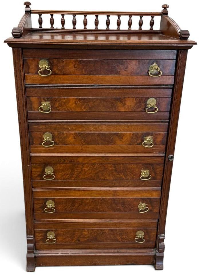 Victorian Walnut and Burl side lock tall chest of drawers (1 of 7)