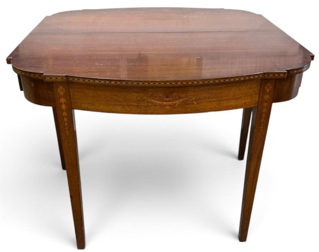 Antique Mahogany Inlaid folding top table (1 of 8)