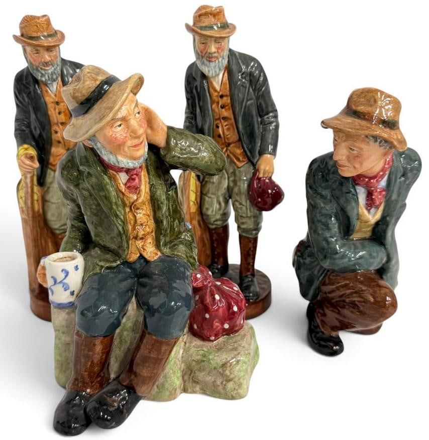 4 Royal Doulton Figures: 4 Royal Doulton Figures. Including The Poacher, The Gaffer (2) and Owd Willum. Tallest approx. 8 inches.