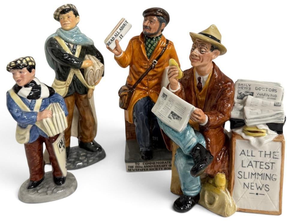 4 Royal Doulton Figures: 4 Royal Doulton Figures. Including Stop Press, Old Ben, The Newsvendor and Newsboy. Tallest approx. 8.5 inches.