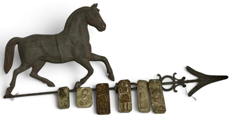 Galloping Horse weathervane and tin votive offerings (1 of 8)