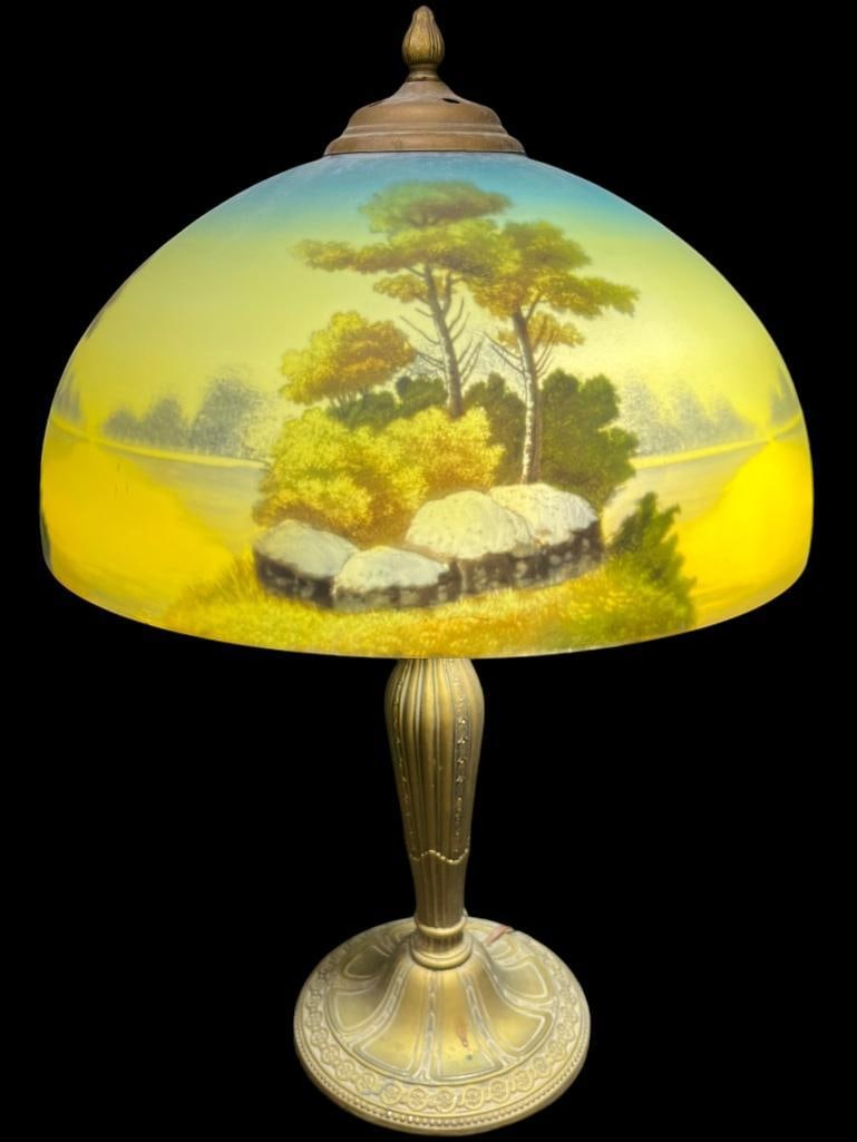 Reverse Painted Lamp with Bronze base (1 of 7)