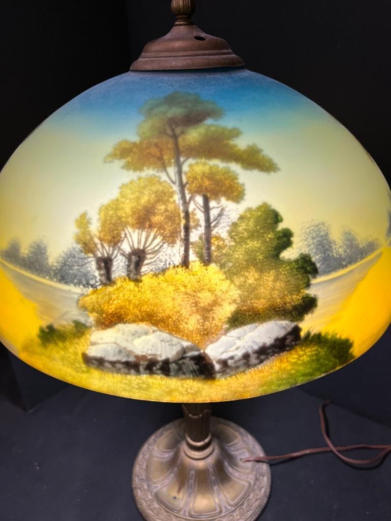 Reverse Painted Lamp with Bronze base - 3