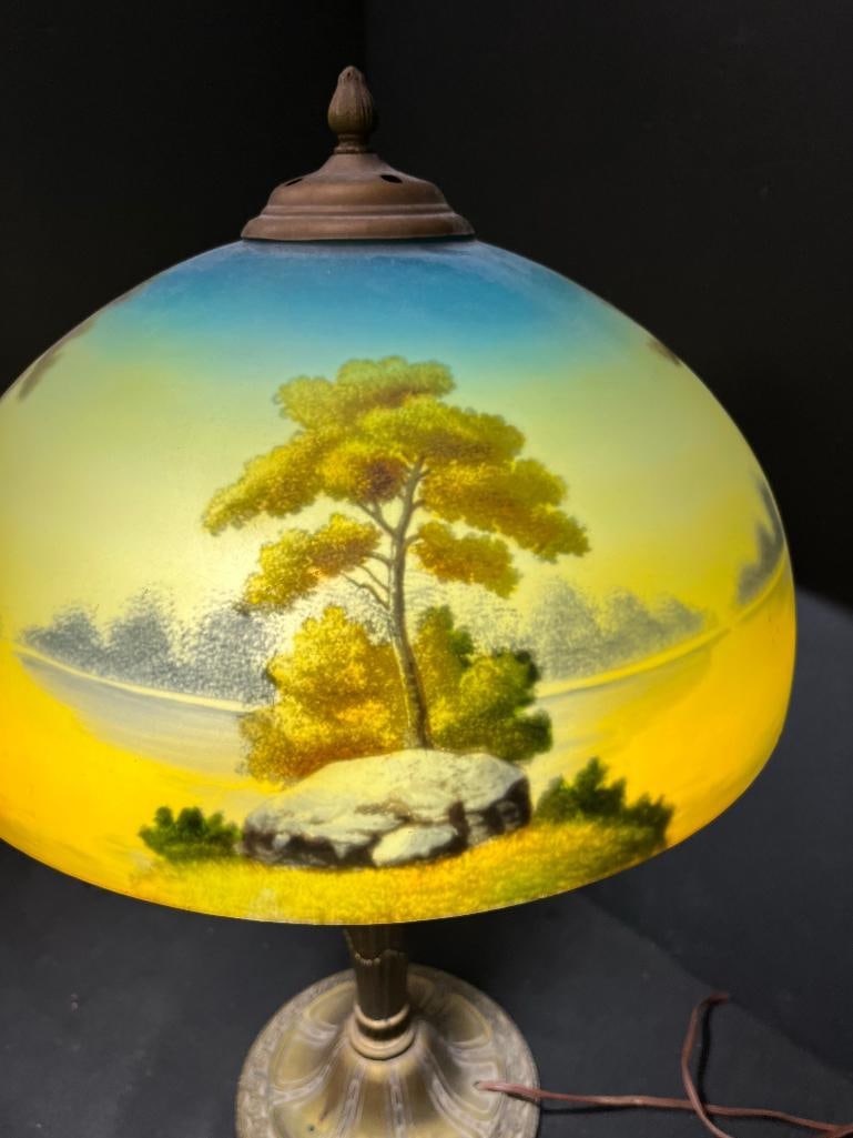 Reverse Painted Lamp with Bronze base - 4