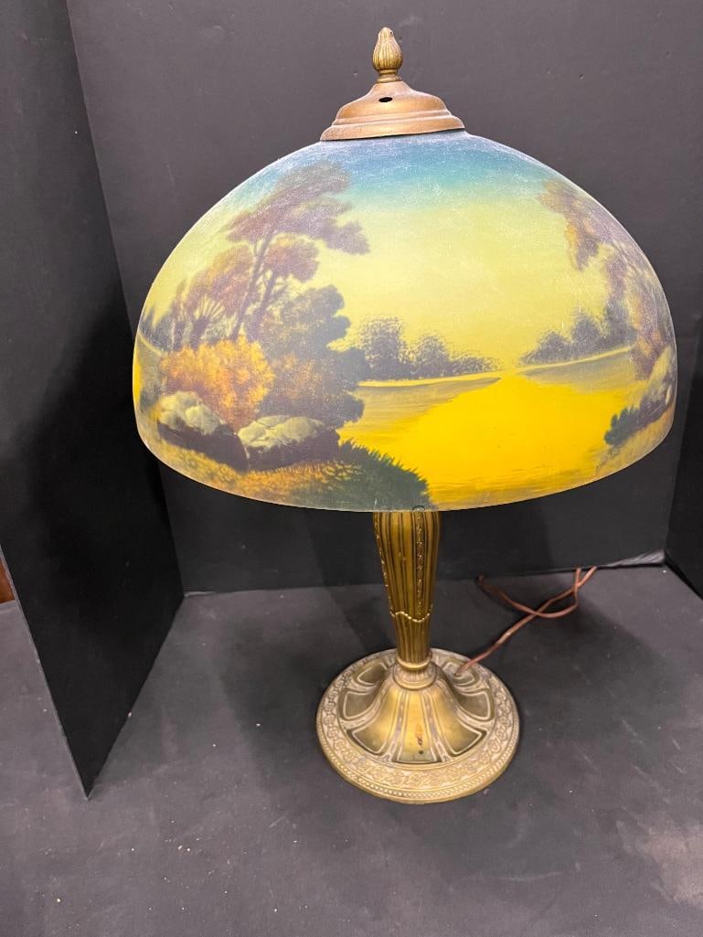 Reverse Painted Lamp with Bronze base - 6