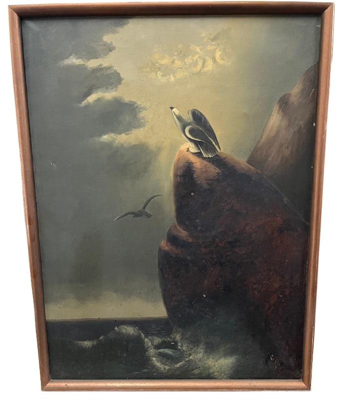 Gilbert signed oil on canvas: Gilbert signed oil on canvas - seascape. Frame approx. 38 x 29 inches.