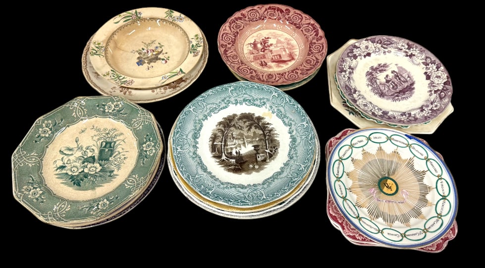 17 Transferware plates, bowls etc.: 17 Transferware plates, bowls etc. Including George Washington, Mexican, Prime Minister William Ewart Gladstone and more.
