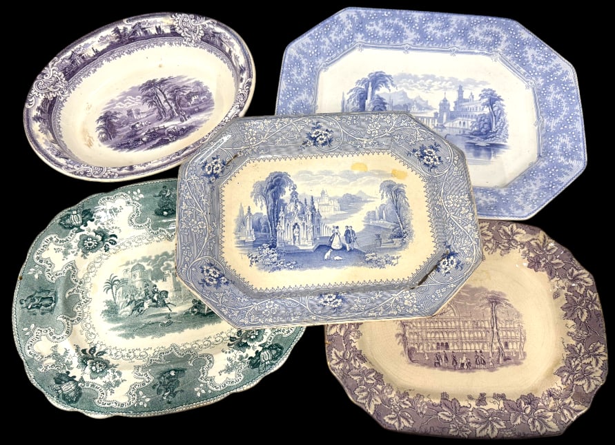 Transferware platters and bowl: Transferware platters and bowl. 5 pieces. Including Napoleon, Columbia and more. Large platter approx. 16 x 12 inches.