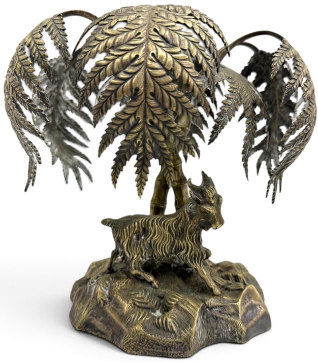 Brass Palm Tree and Goat sculpture: Brass Palm Tree and Goat sculpture. Approx. 9 x 10 x 10 inches.