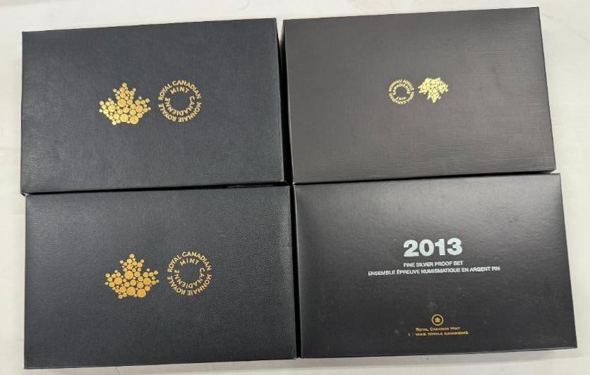 4 Royal Canadian Mint Fine Silver Proof Sets: 4 Royal Canadian Mint Fine Silver Proof Sets. Including 2013, 2015, 2016 and 2017.