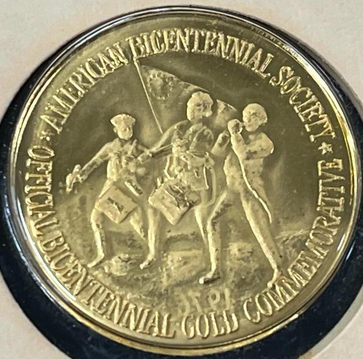 Official Bicentennial Gold Commemorative Coin: Official Bicentennial Gold Commemorative Coin. .999 approx. 20 grains. Includes COA registration.