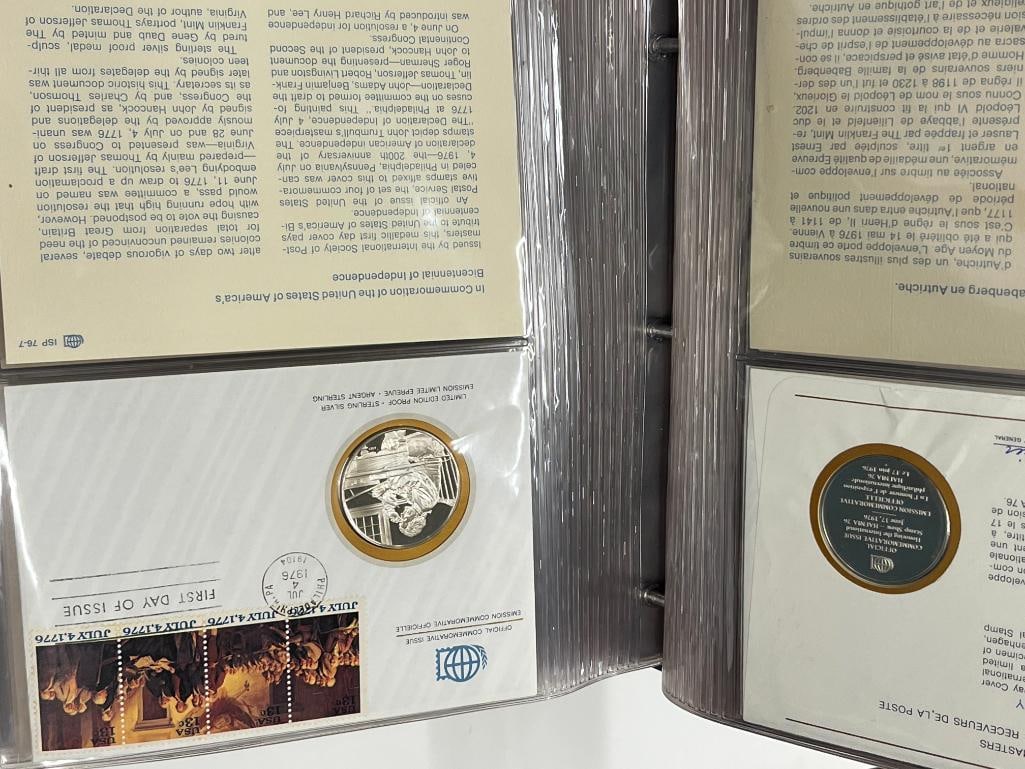 International Society of Postmasters Sterling Silver First Day Cover: International Society of Postmasters Sterling Silver First Day Cover medals. Approx. 19 medals.