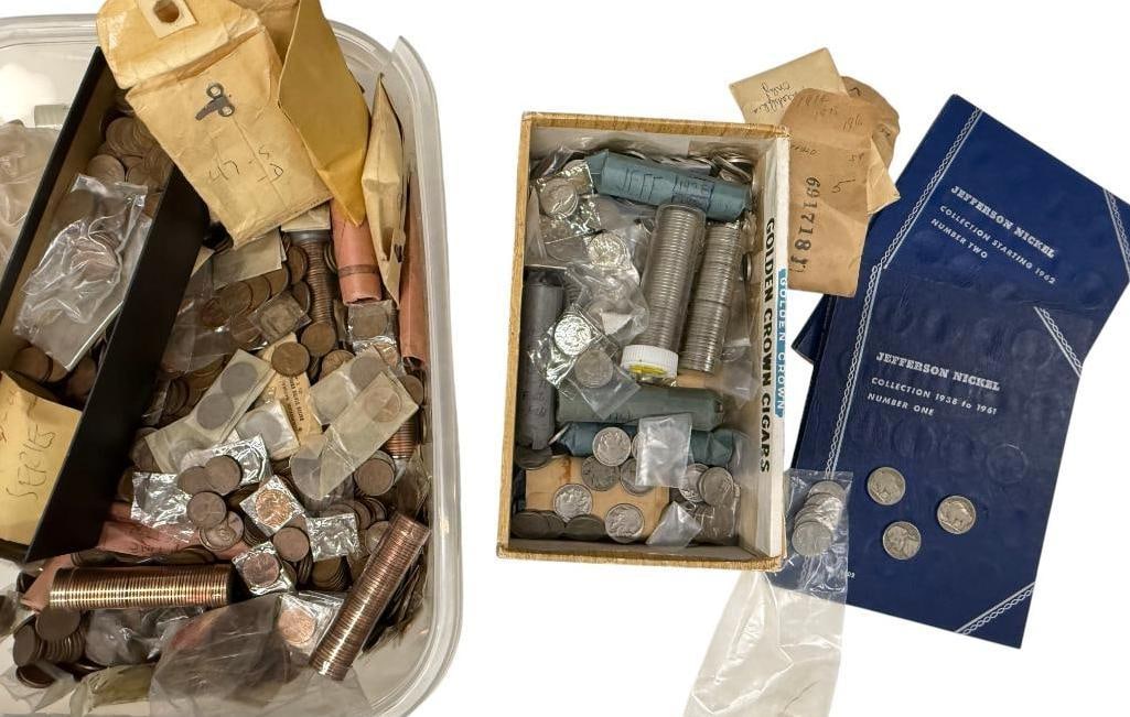 Collection of Pennies and Nickels: Collection of Pennies and Nickels.