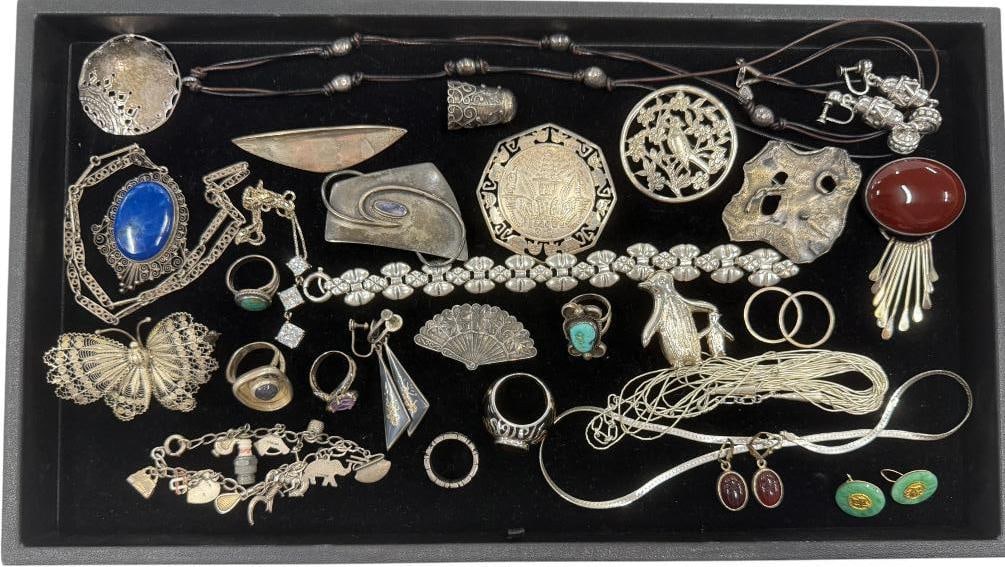 Mostly Sterling Silver Jewelry: Mostly Sterling Silver Jewelry rings, pins, bracelets etc.