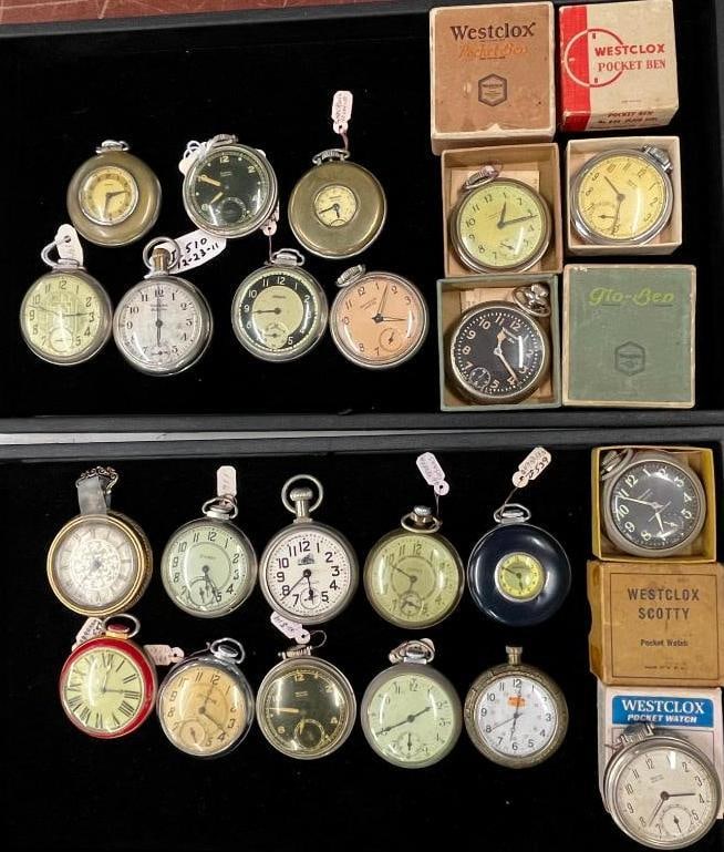 22 Pocket Watches: 22 Pocket Watches. Including Westclox, Jockey, Ingraham and Sturdy.